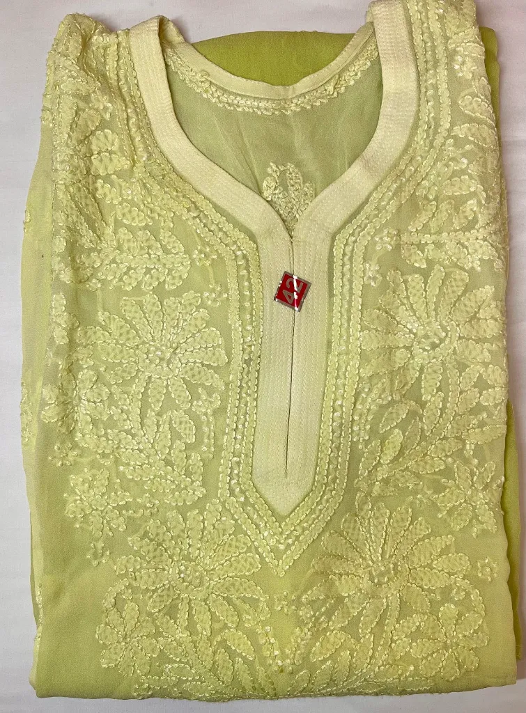Long Kurti - Chiffon Lucknawi Chikankari - Double shaded pista green-pic1.webp