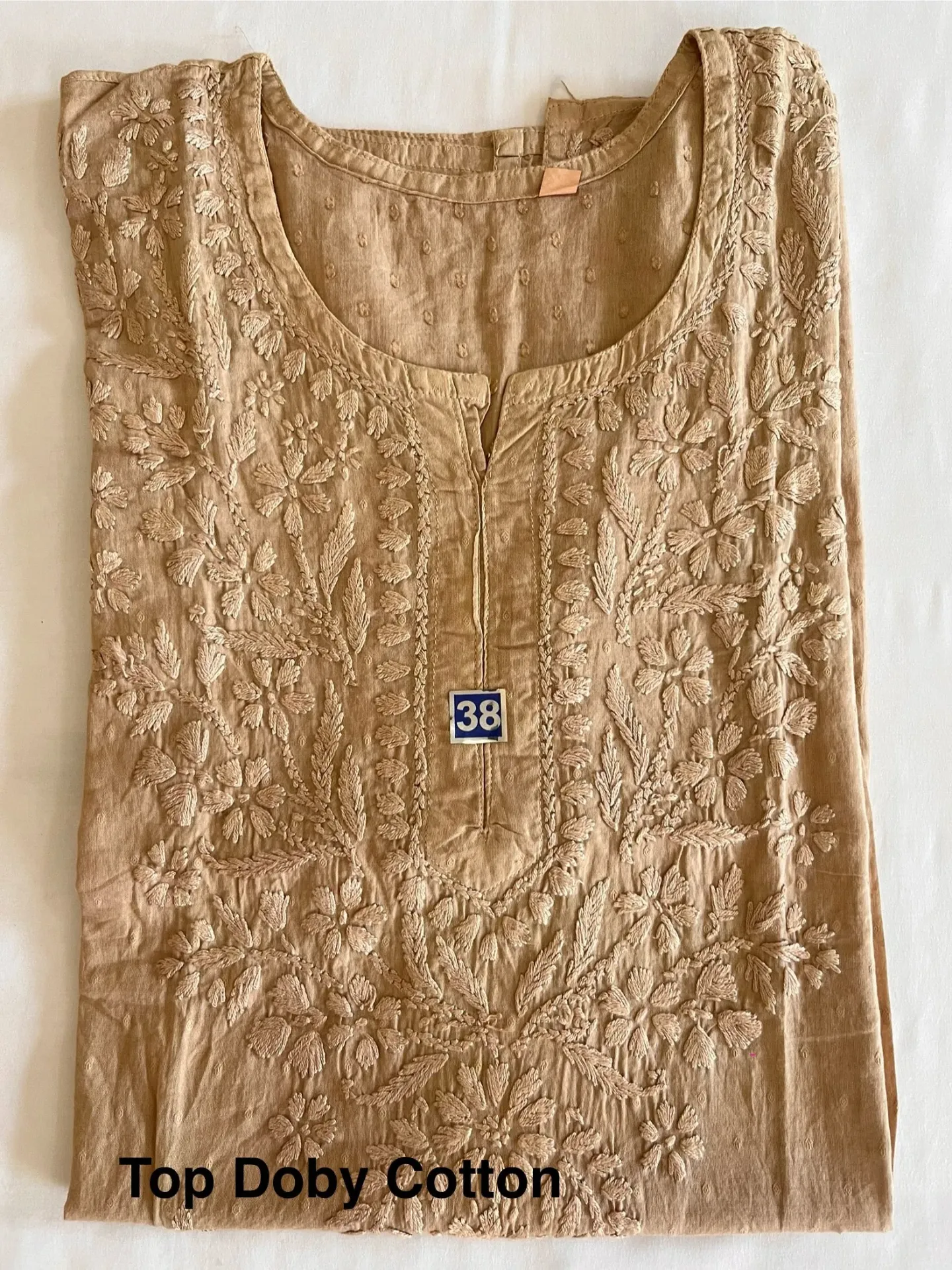 Top - Doby Cotton Lucknawi Chikankari - Warm Beige