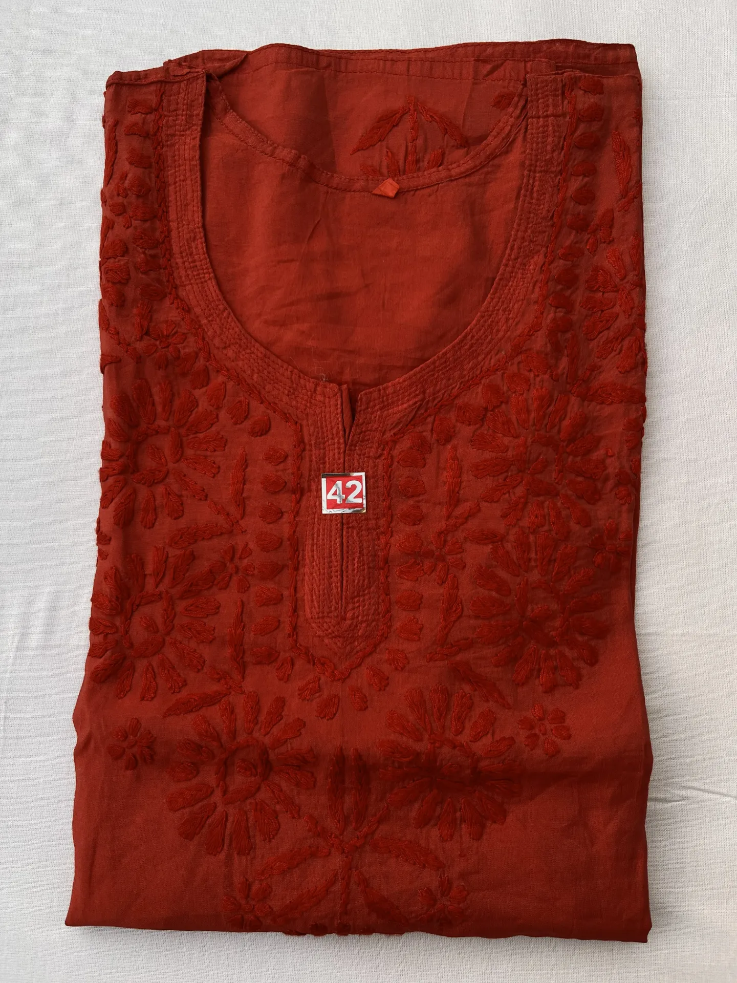 Top - Georgette Lucknawi Chikankari - Brick Red (Muslin)