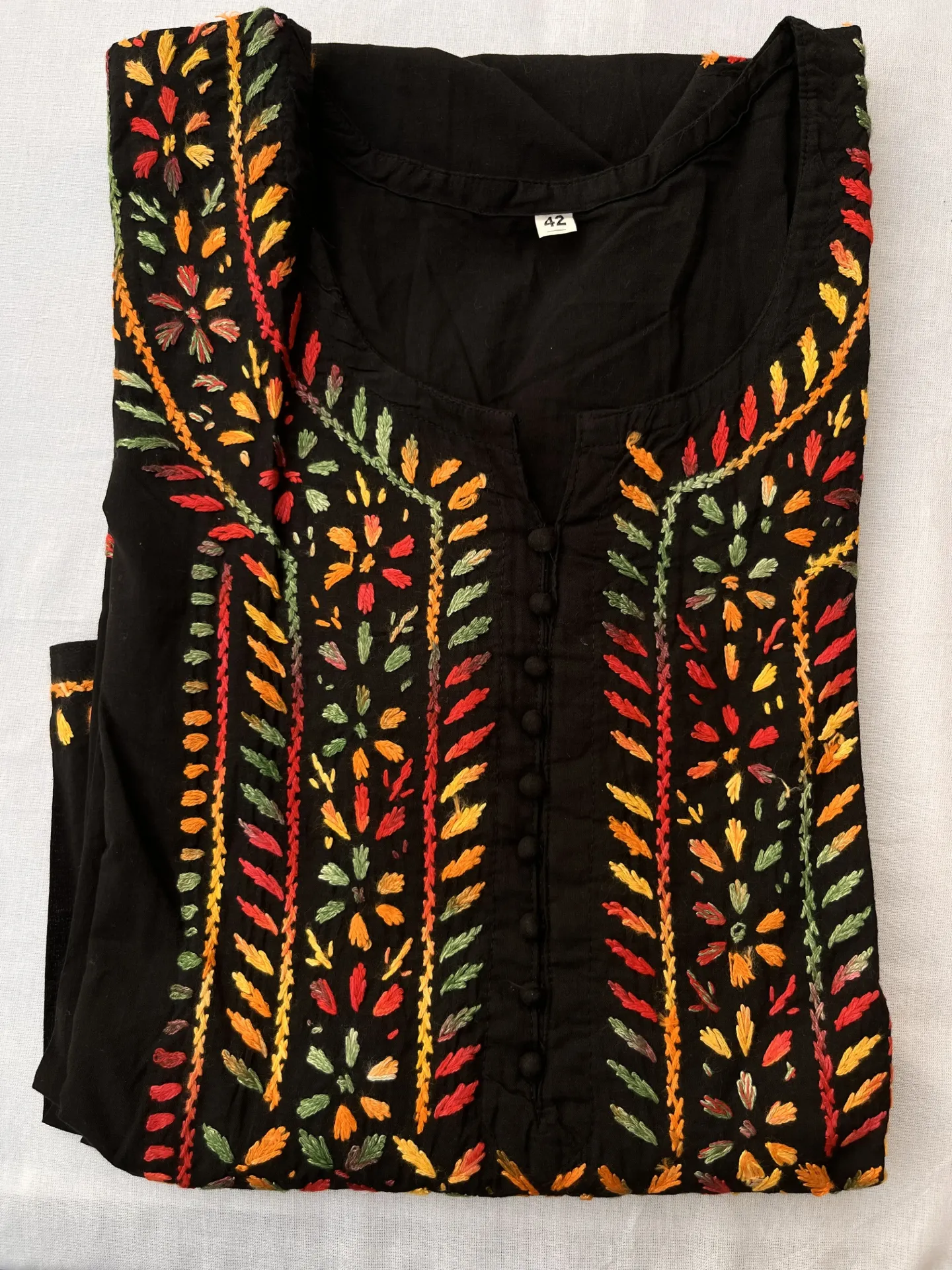 Long Kurti - Cotton Lucknawi Chikankari - Black