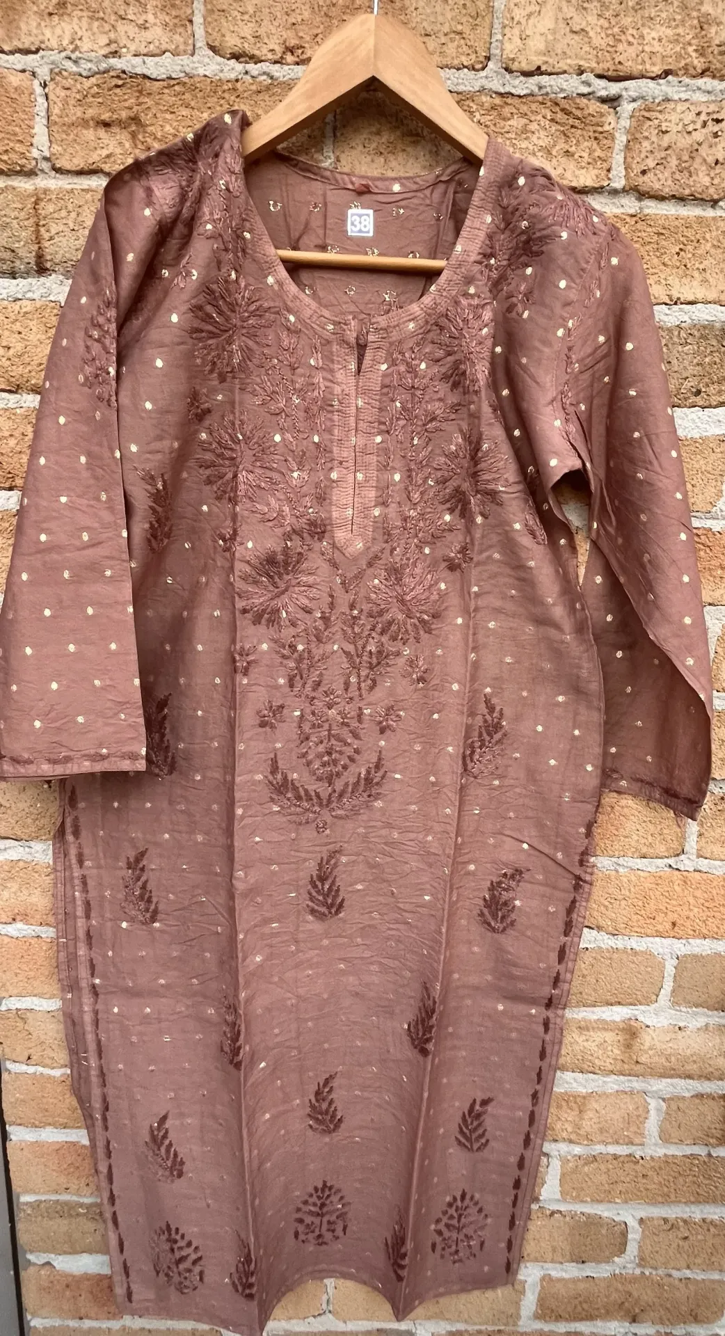 Long Kurti - Chanderi Lucknawi Chikankari - Mauve Pink 