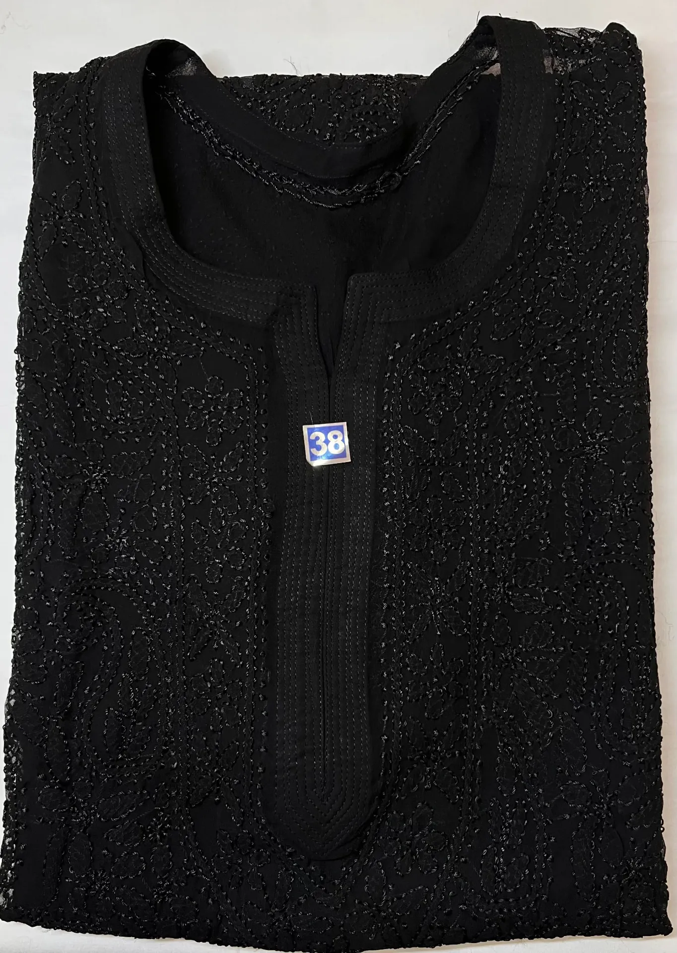 Long Kurti - Chiffon Lucknawi Chikankari - Jet Black