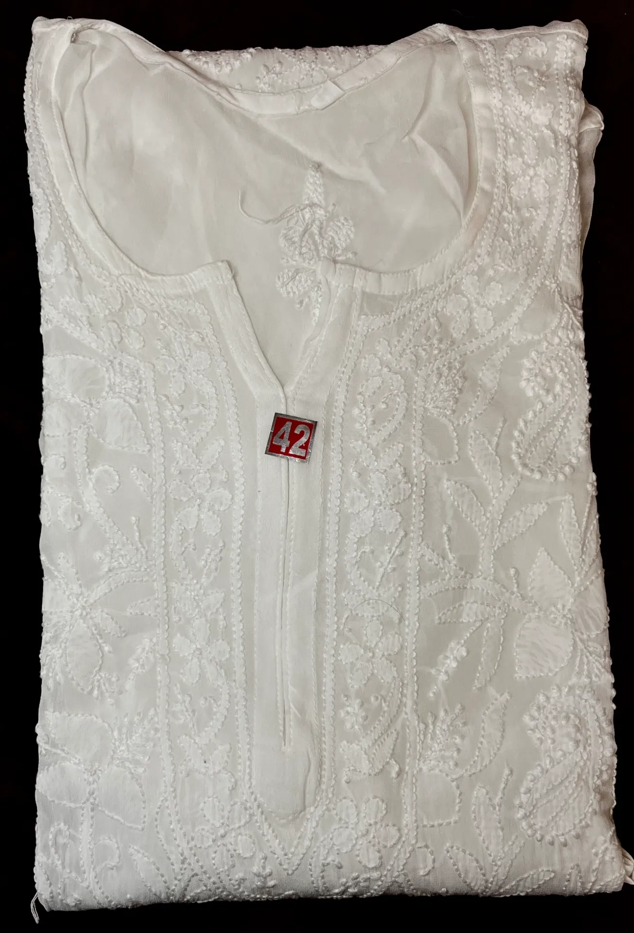 Long Kurti - Chiffon Lucknawi Chikankari - White (38)