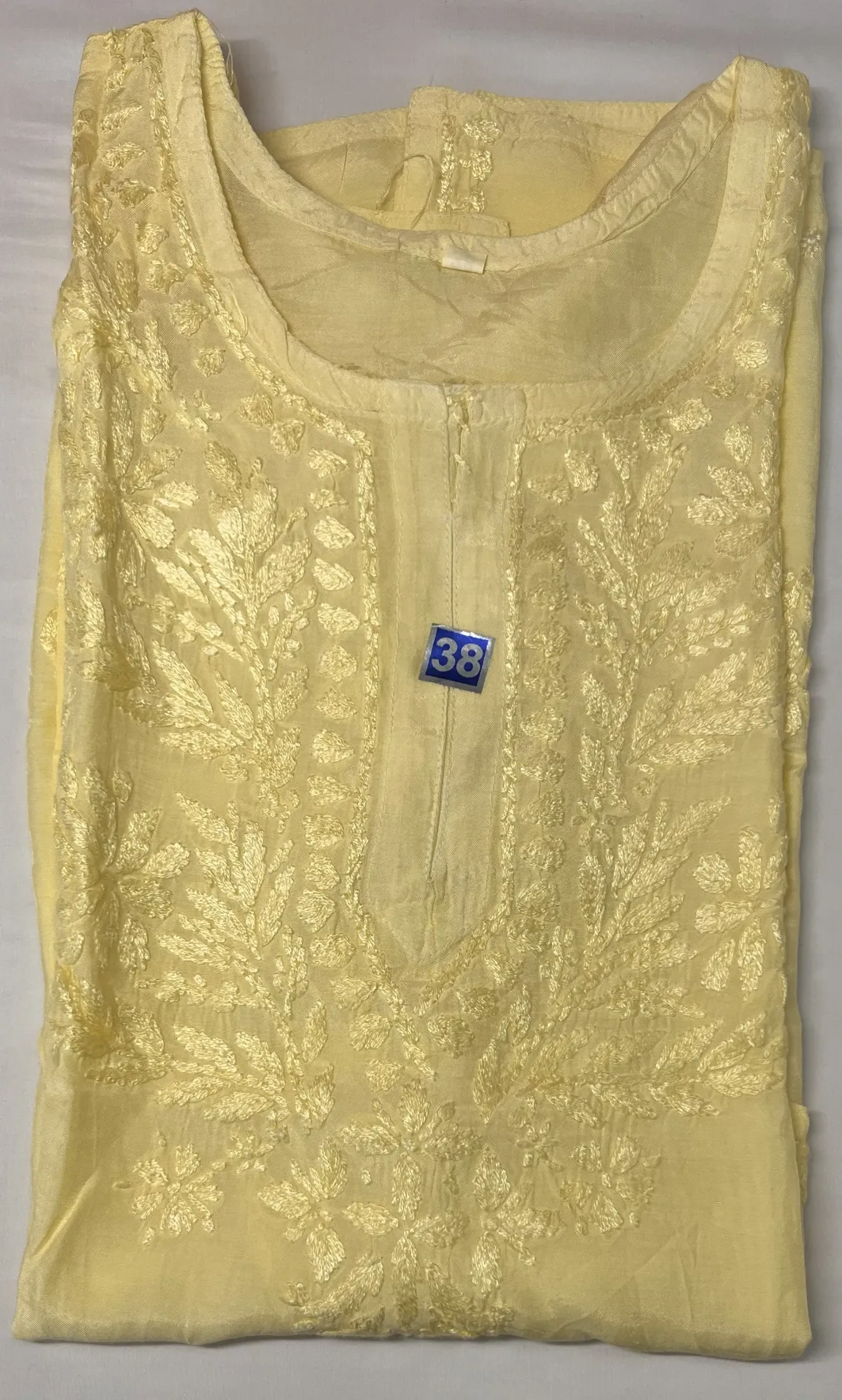 Short Kurti - Ryon Cotton Lucknawi Chikankari - Lemon Yellow