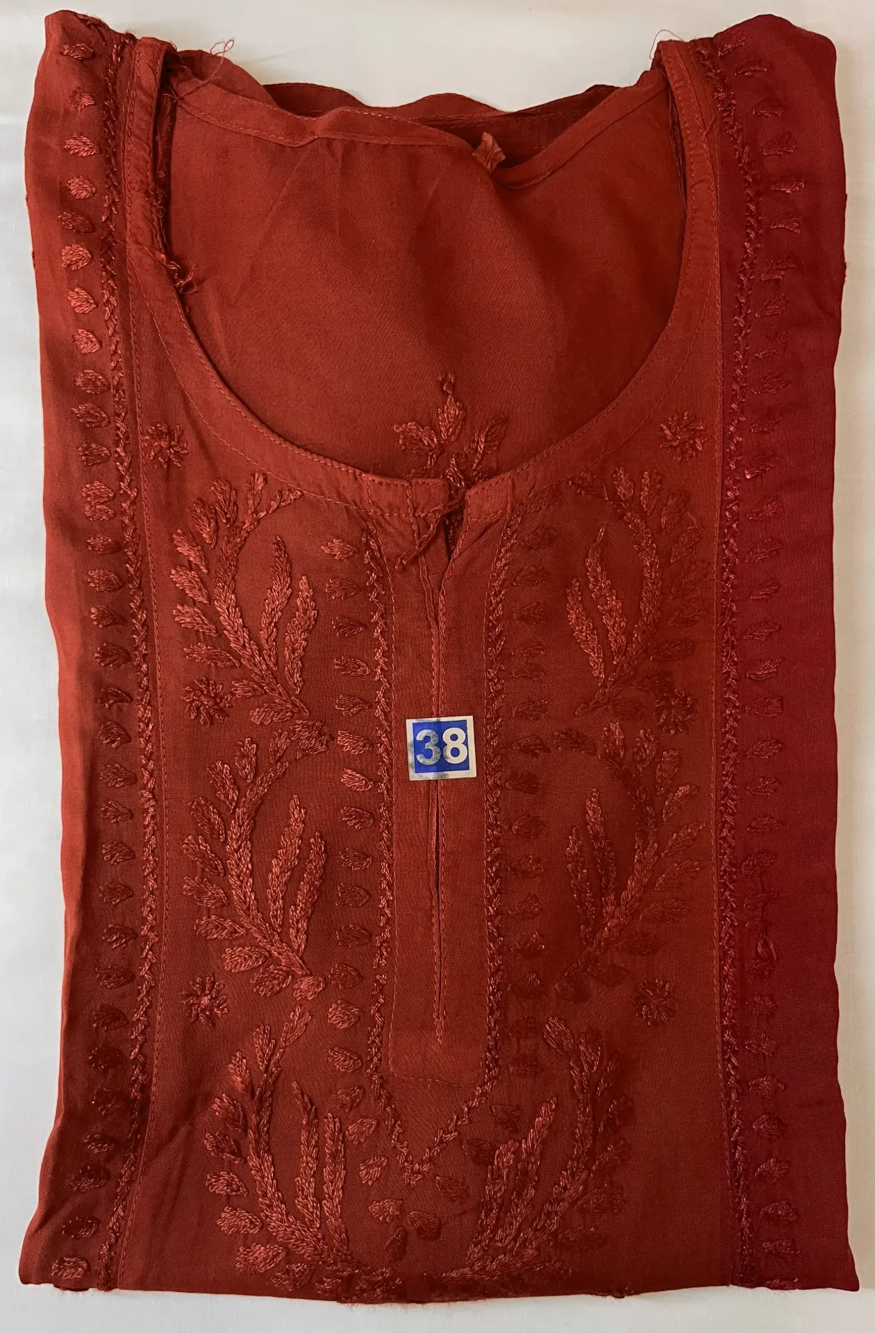 Short Kurti - Ryon Cotton Lucknawi Chikankari - Brick Red