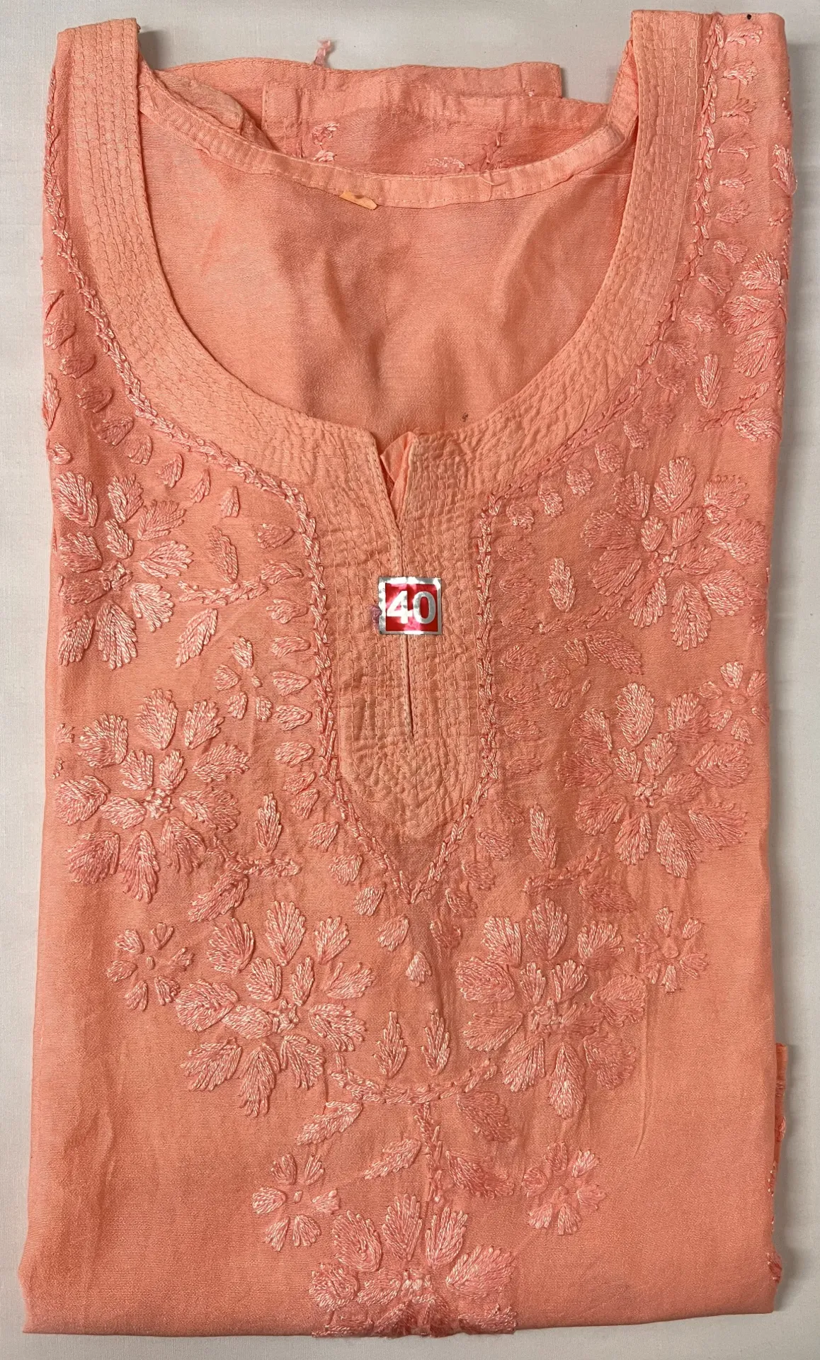 Short Kurti - Ryon Cotton Lucknawi Chikankari - Peach