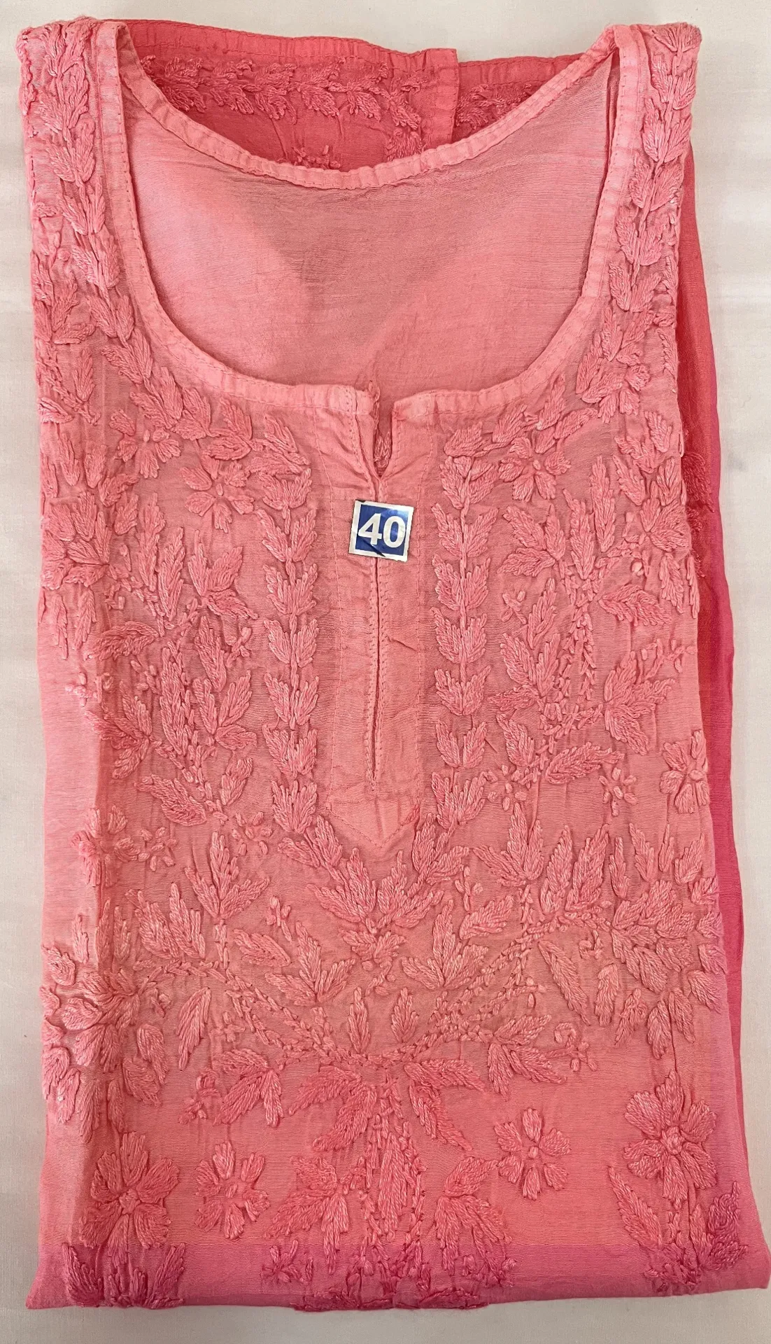 Short Kurti - Chanderi Cotton Lucknawi Chikankari - Shaded Pink 
