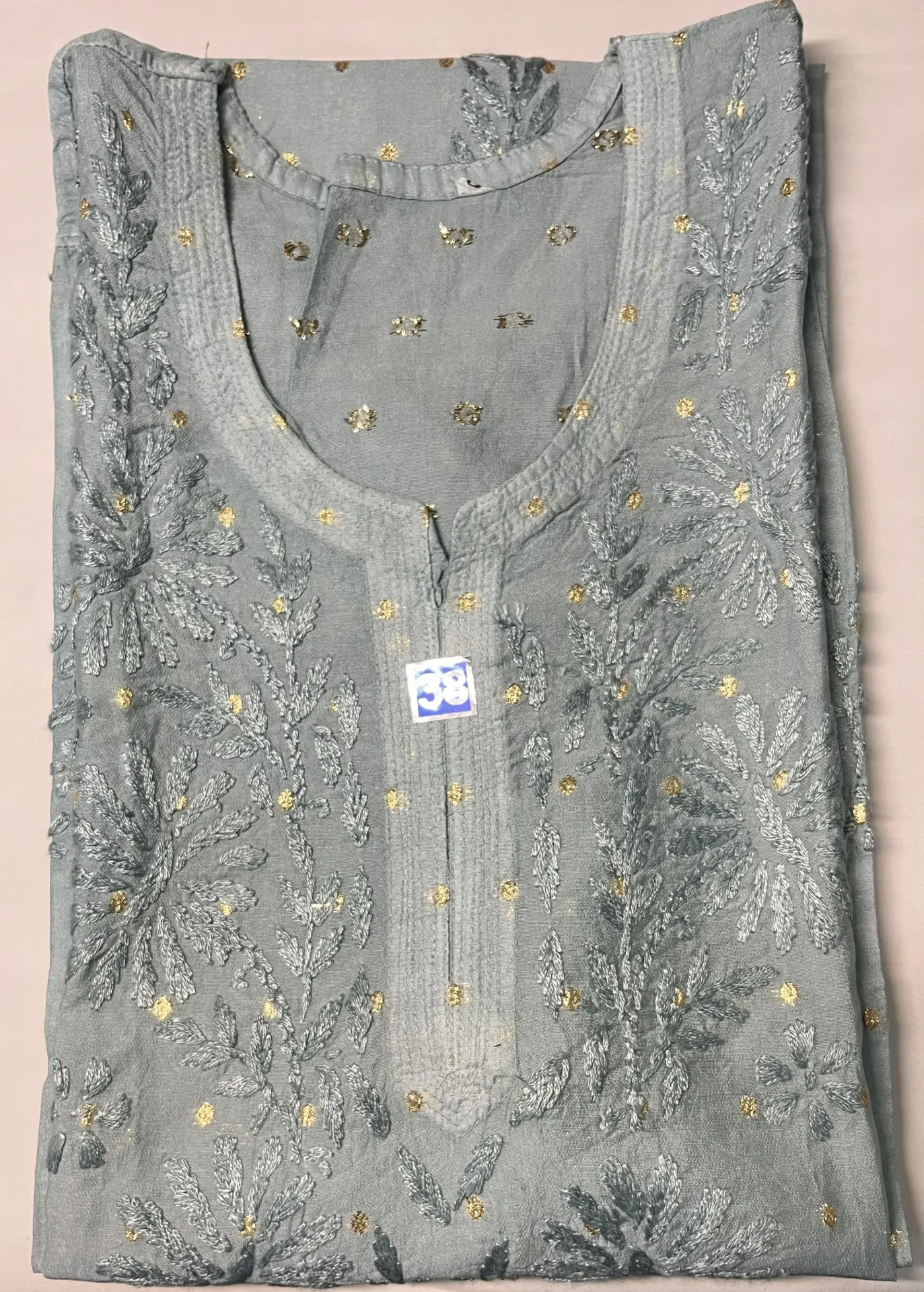 Long Kurti - Chanderi Lucknawi Chikankari - Steel Grey