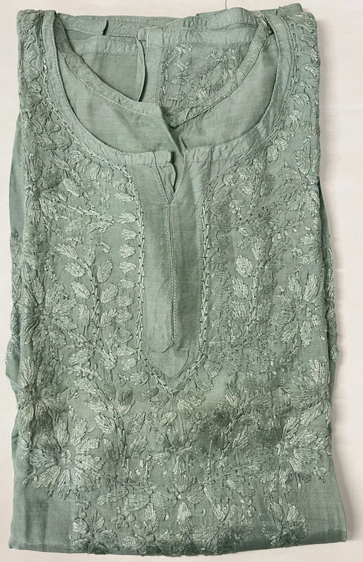 Short Kurti - Ryon Cotton Lucknawi Chikankari - Sage Green