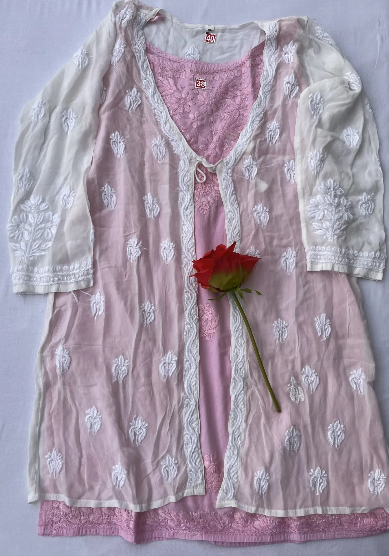 Jacket with sleeveless kurti- Cotton Lucknawi Chikankari  (38)